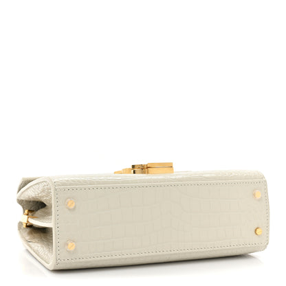 Saint Laurent Crocodile Embossed Mini Classic Monogram Cassandra Top Handle Crema Soft 4 of 11