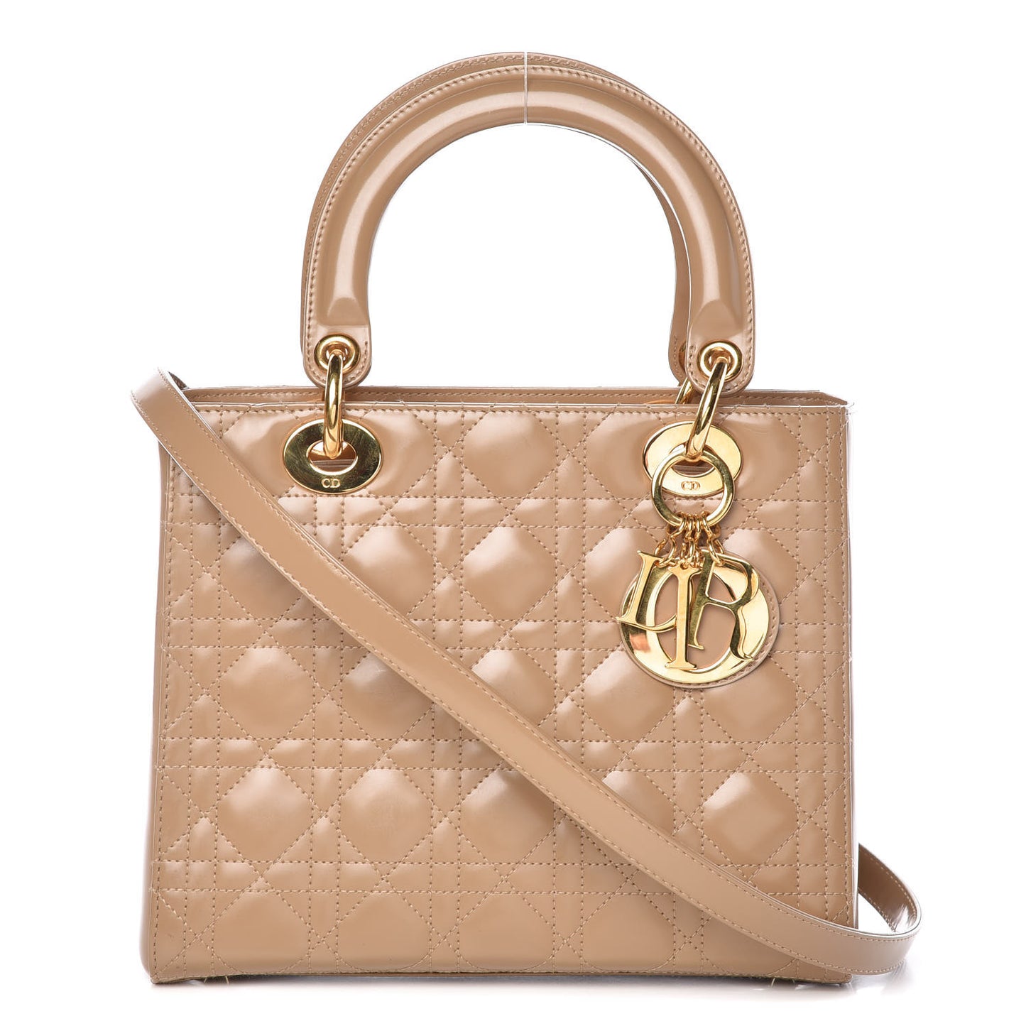 Glazed Calfskin Cannage Medium Lady Dior Beige