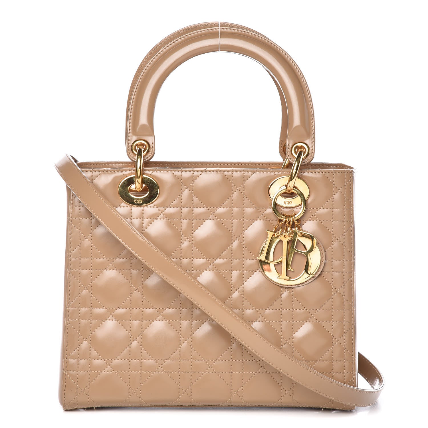 Christian Dior Glazed Calfskin Cannage Medium Lady Dior Beige 1 of 11