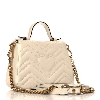 Gucci Calfskin Matelasse Mini GG Marmont Top Handle Shoulder Bag White 3 of 9