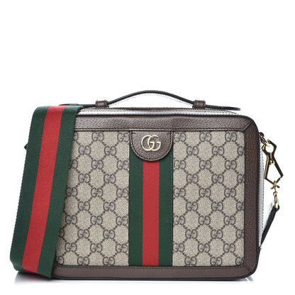 Gucci GG Supreme Monogram Web Small Ophidia Top Handle Shoulder Bag Brown 1 of 8