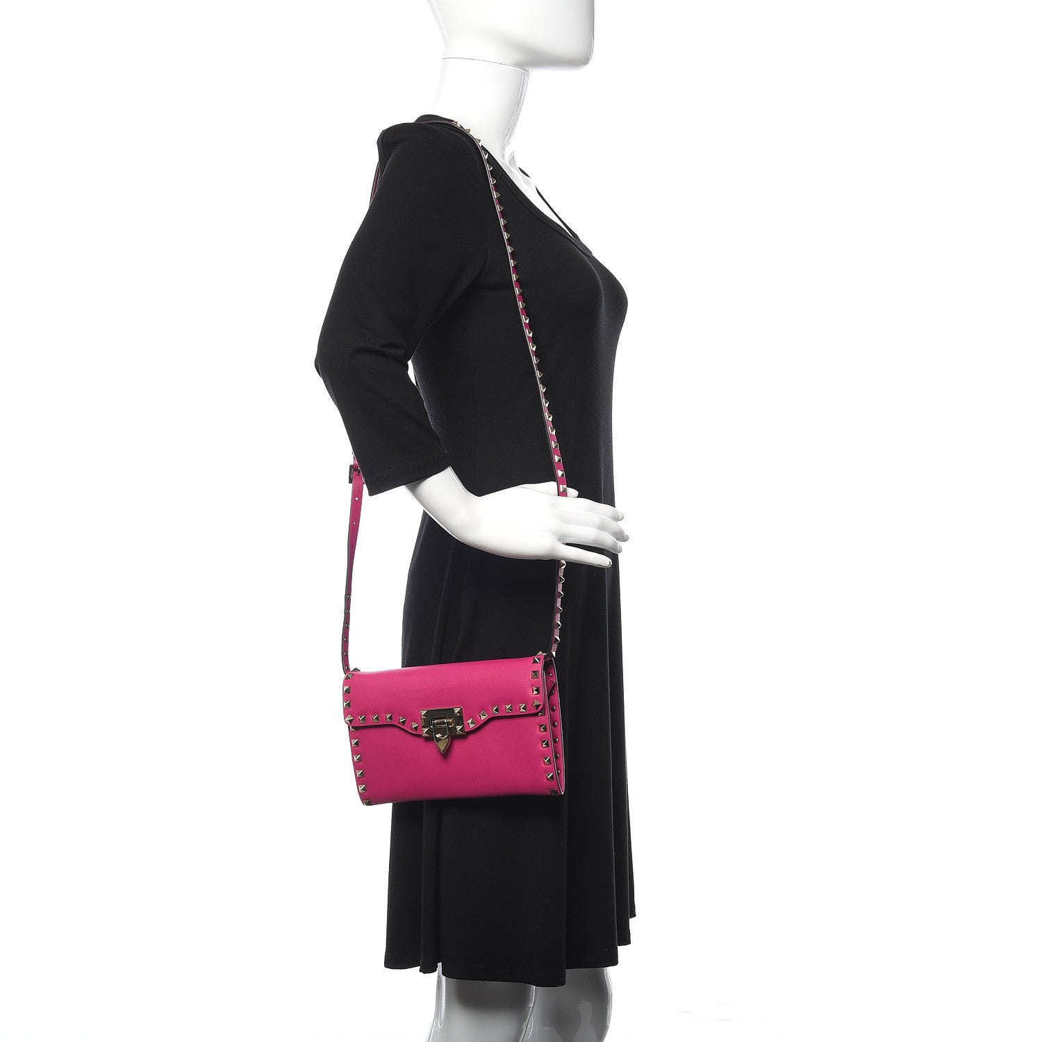 Valentino Garavani Vitello Medium Rockstud Flip Lock Crossbody Bag Deep Cyclamin 2 of 9