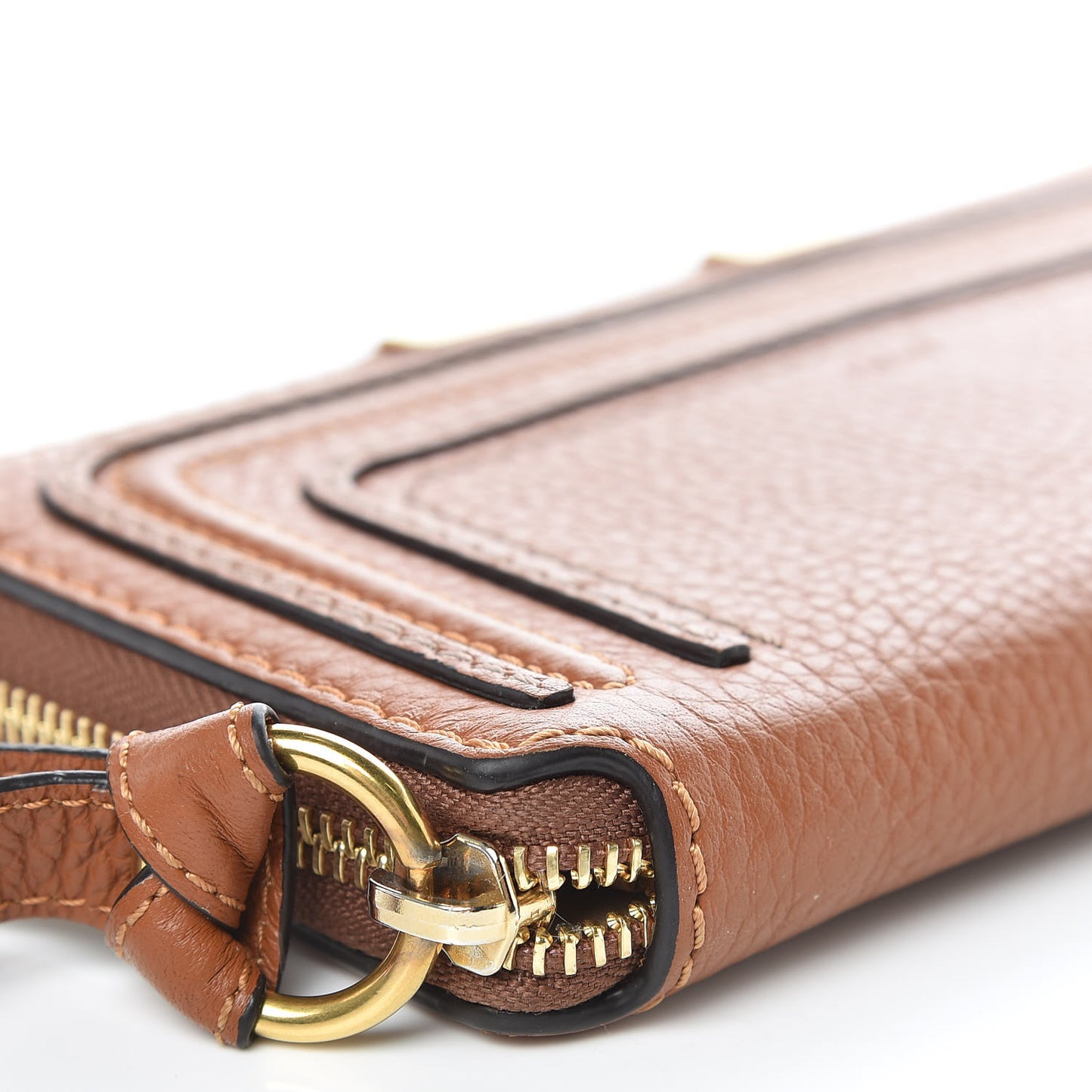 Grained Calfskin Marcie Long Zip Around Wallet Tan