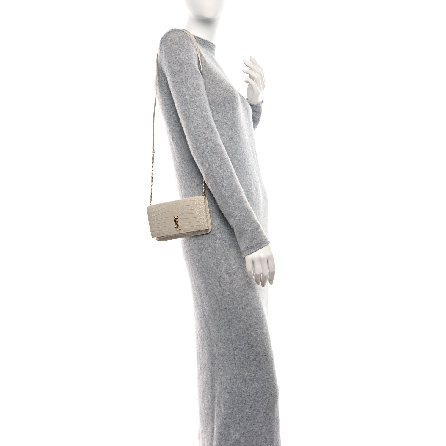 Saint Laurent Crocodile Embossed Monogram Phone Holder Crossbody Blanc Vintage 2 of 8