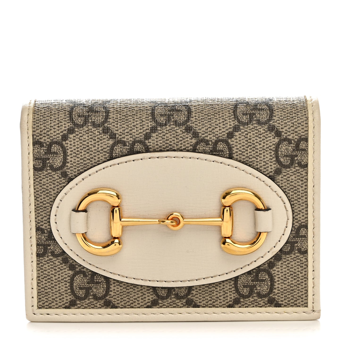 GG Supreme Monogram Azalea Calfskin Horsebit 1955 Card Case Wallet Beige Ebony Mystic White