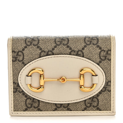 Gucci GG Supreme Monogram Azalea Calfskin Horsebit 1955 Card Case Wallet Beige Ebony Mystic White 1 of 7