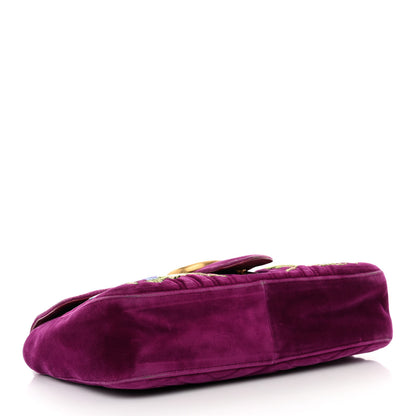 Gucci Velvet Matelasse Loved Embroidered Medium GG Marmont Shoulder Bag Fuchsia Violet Cyclamen 4 of 16
