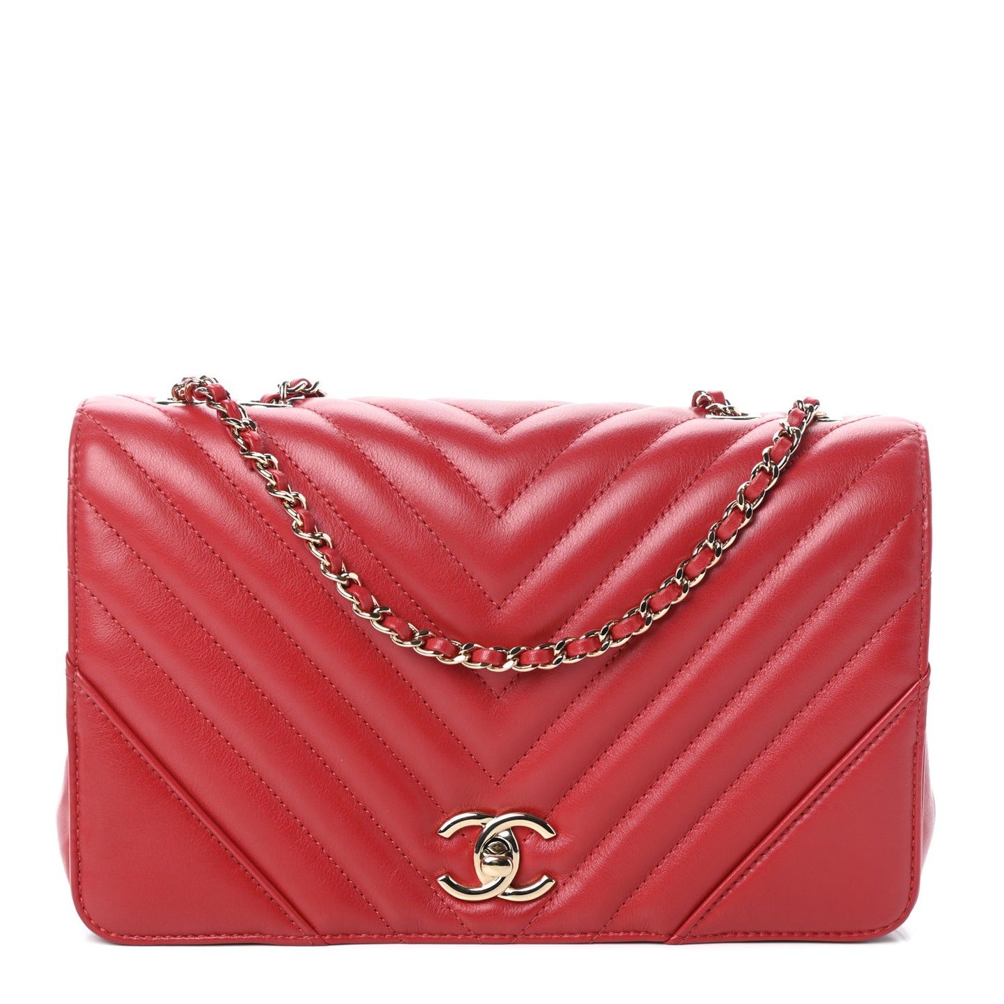 Calfskin Chevron Quilted Small Statement Flap Red