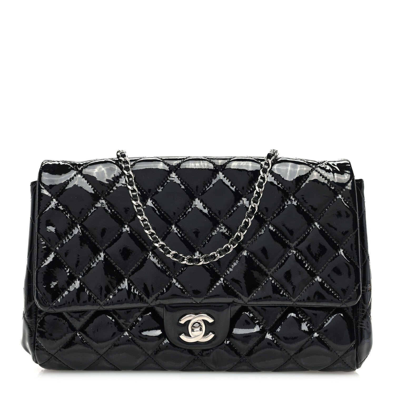 Chanel Patent Quilted Clutch with Chain Flap Black 1 of 13