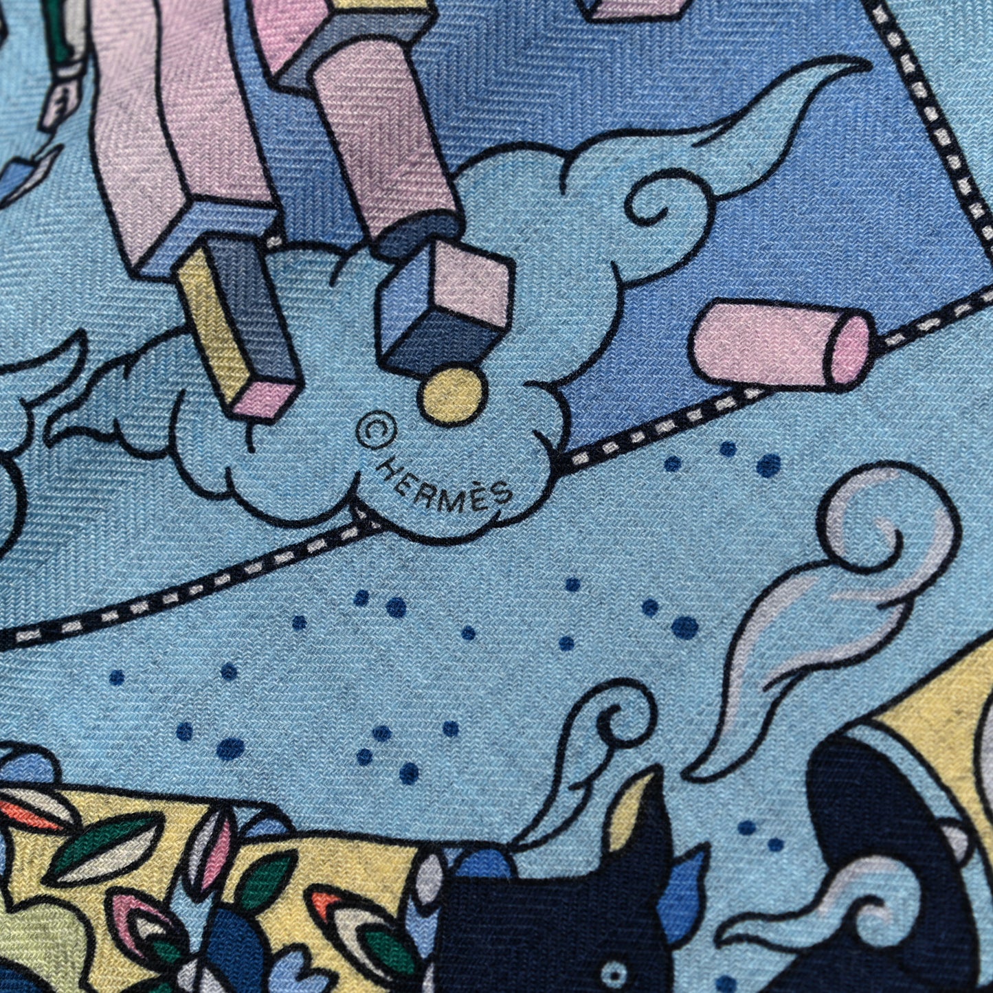 Cashmere Silk L'Epopee D'Hermes Shawl 140 Bleu Ciel Rose Pale