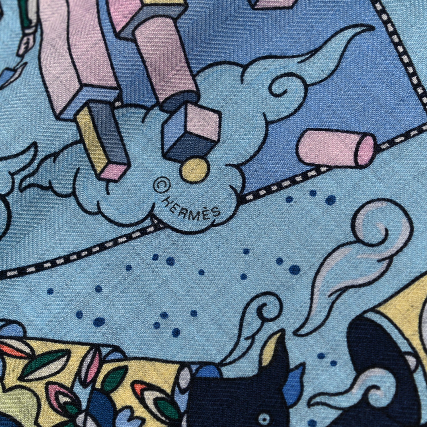 Hermes Cashmere Silk L'Epopee D'Hermes Shawl 140 Bleu Ciel Rose Pale 4 of 6