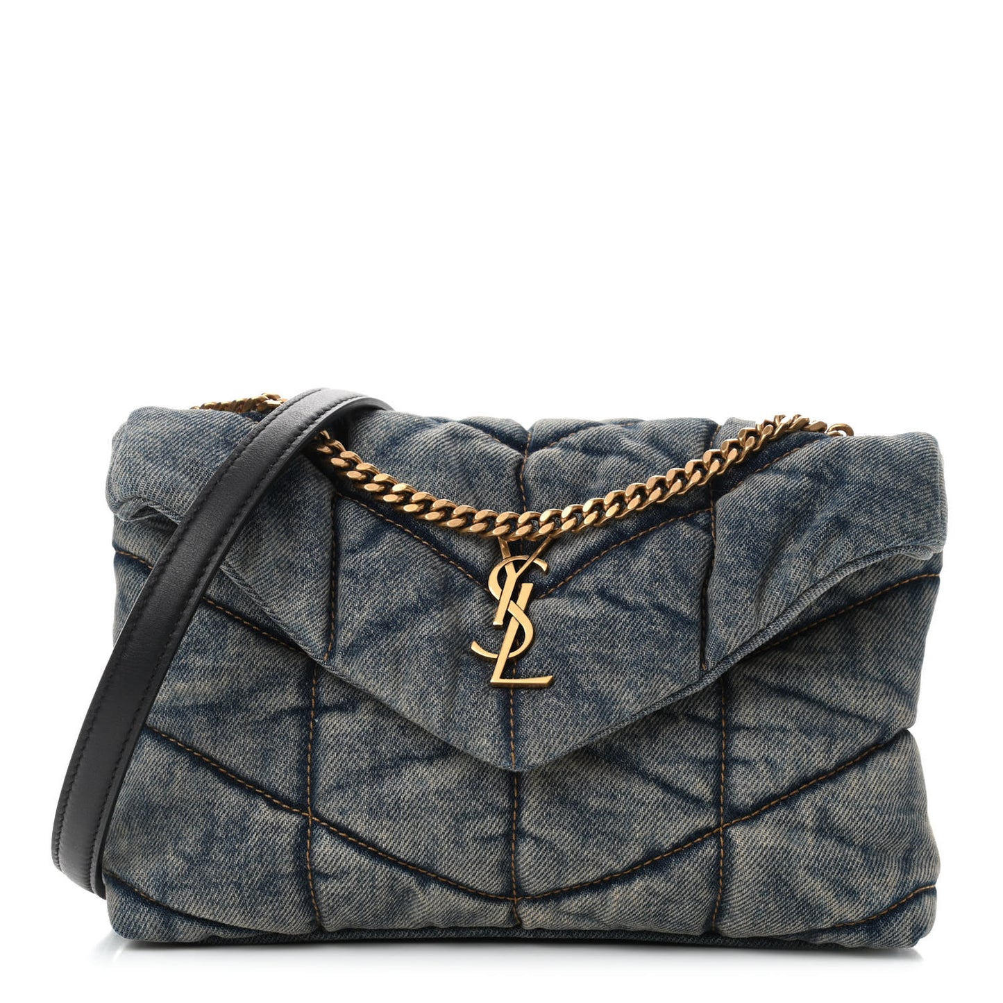 Denim Quilted Toy Loulou Puffer Monogram Chain Satchel Rodeo Blue
