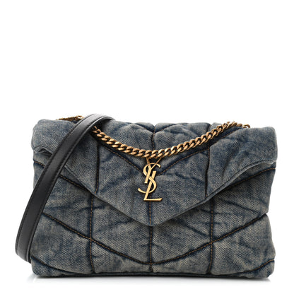 Saint Laurent Denim Quilted Toy Loulou Puffer Monogram Chain Satchel Rodeo Blue 1 of 4