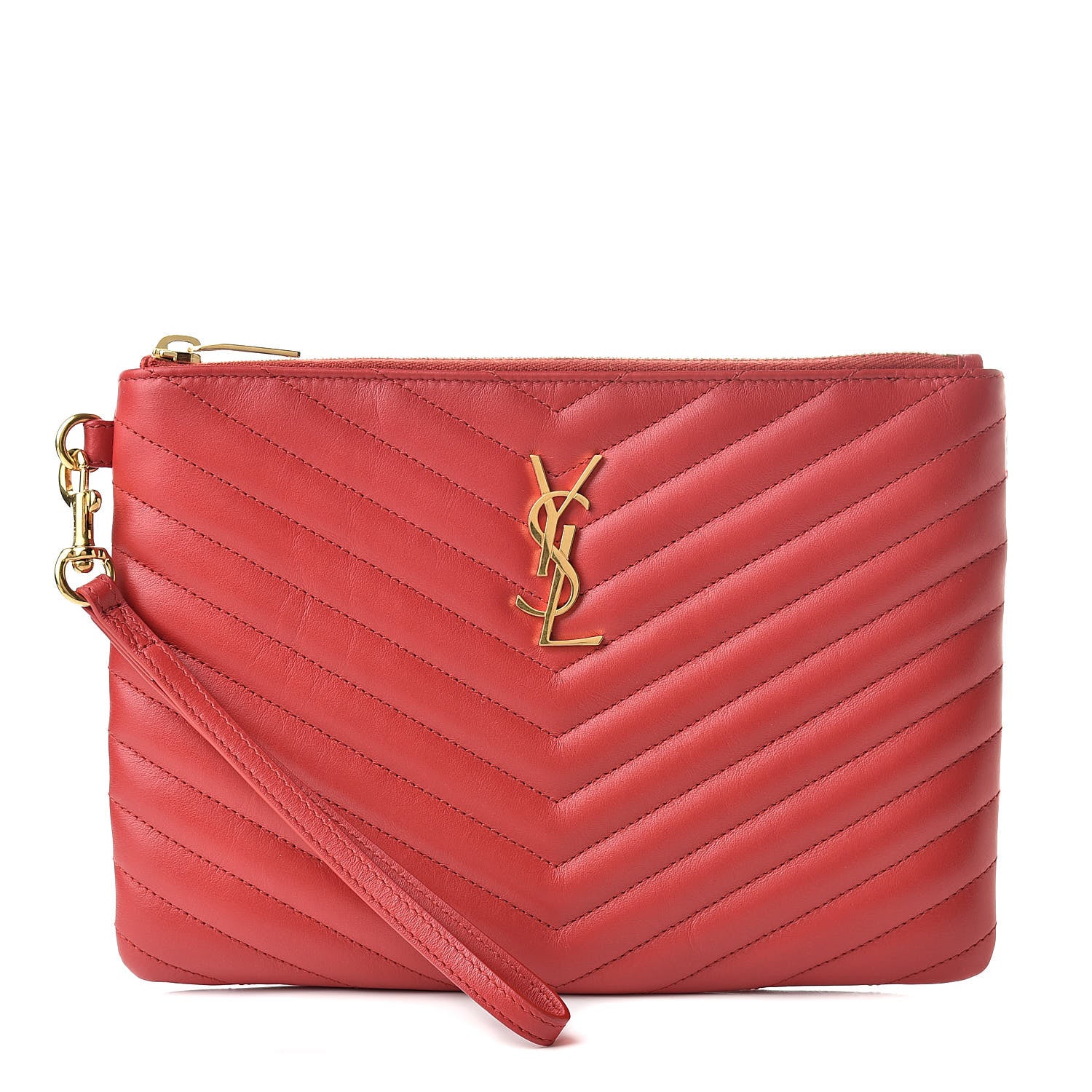 Saint Laurent Calfskin Matelasse Chevron Monogram A5 Wristlet Bandana Red 1 of 8
