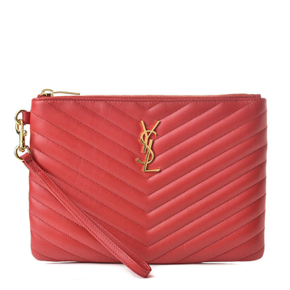 Saint Laurent Calfskin Matelasse Chevron Monogram A5 Wristlet Bandana Red 1 of 8