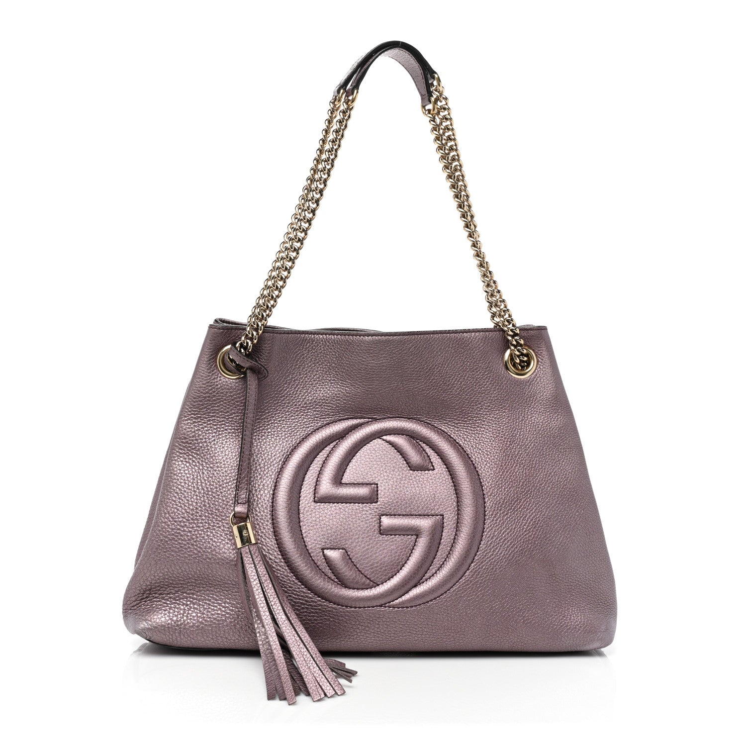 Gucci Metallic Pebbled Calfskin Medium Soho Chain Shoulder Bag Purple 1 of 11