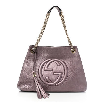 Gucci Metallic Pebbled Calfskin Medium Soho Chain Shoulder Bag Purple 1 of 11