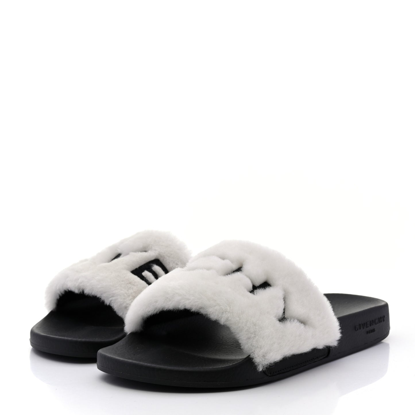 Shearling Womens Logo Womens Pool Slides Sandals 39 White Black