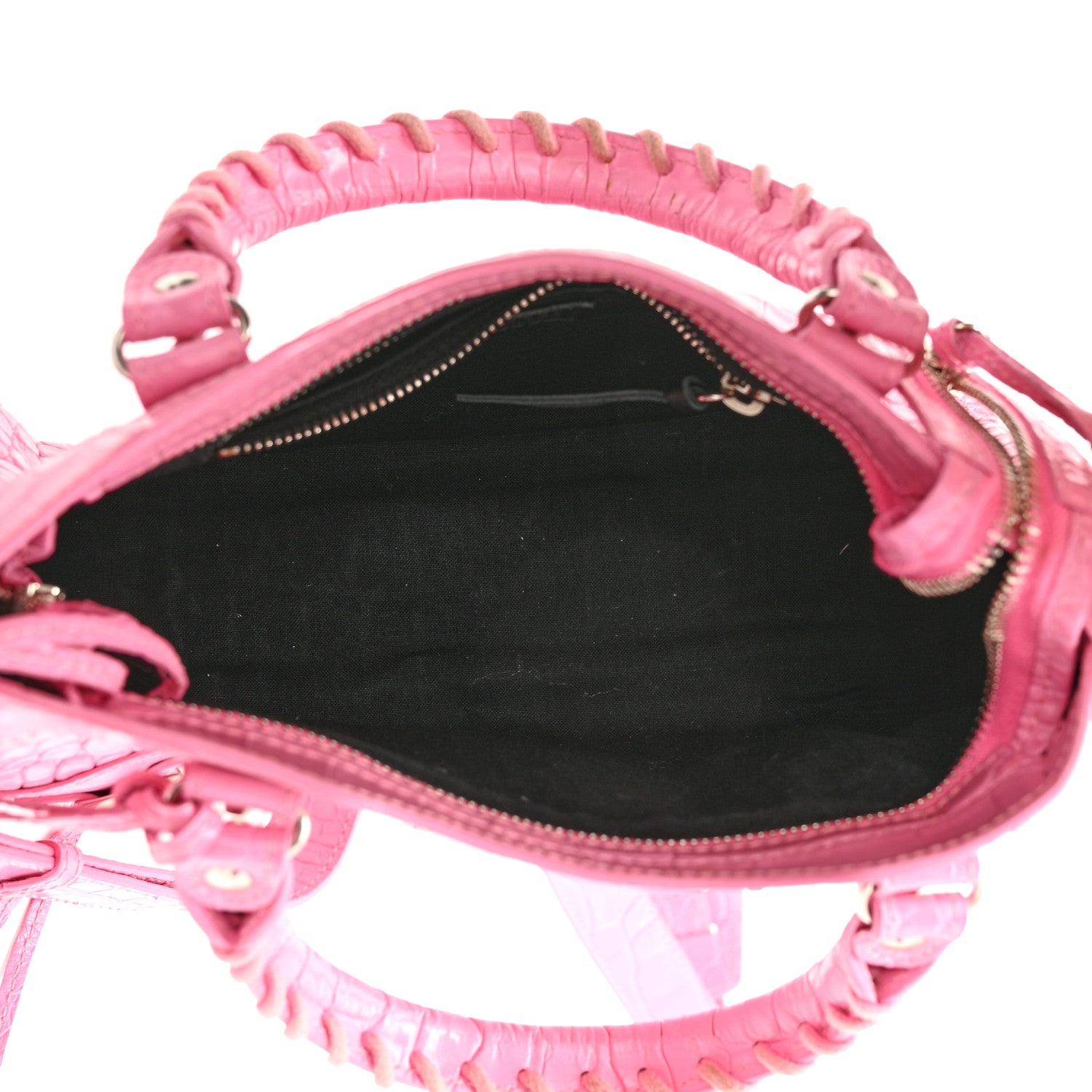Balenciaga Shiny Supple Calfskin Crocodile Embossed Classic Silver Hardware Mini City Baby Pink 5 of 10