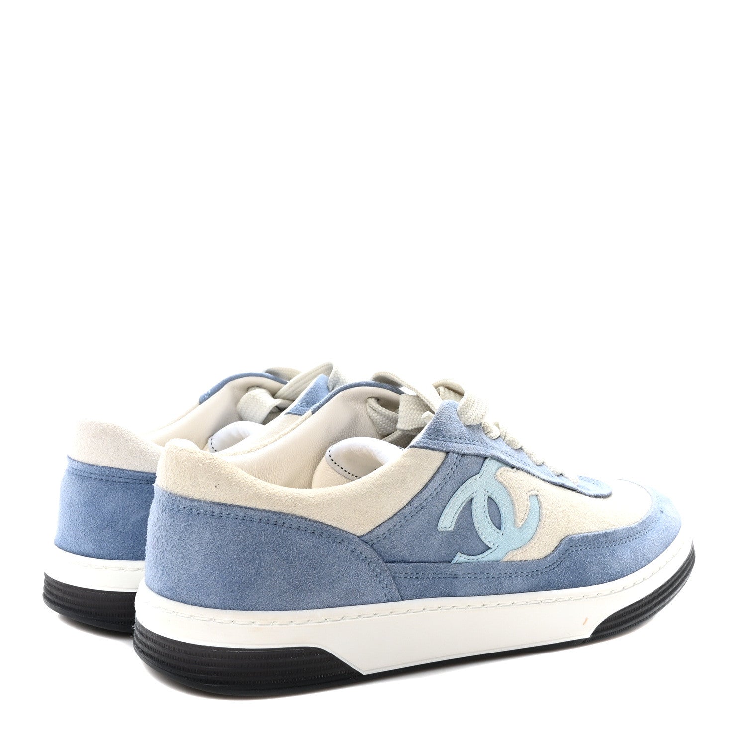 Chanel Suede Kidskin Womens CC Sneakers 37.5 White Blue 5 of 8
