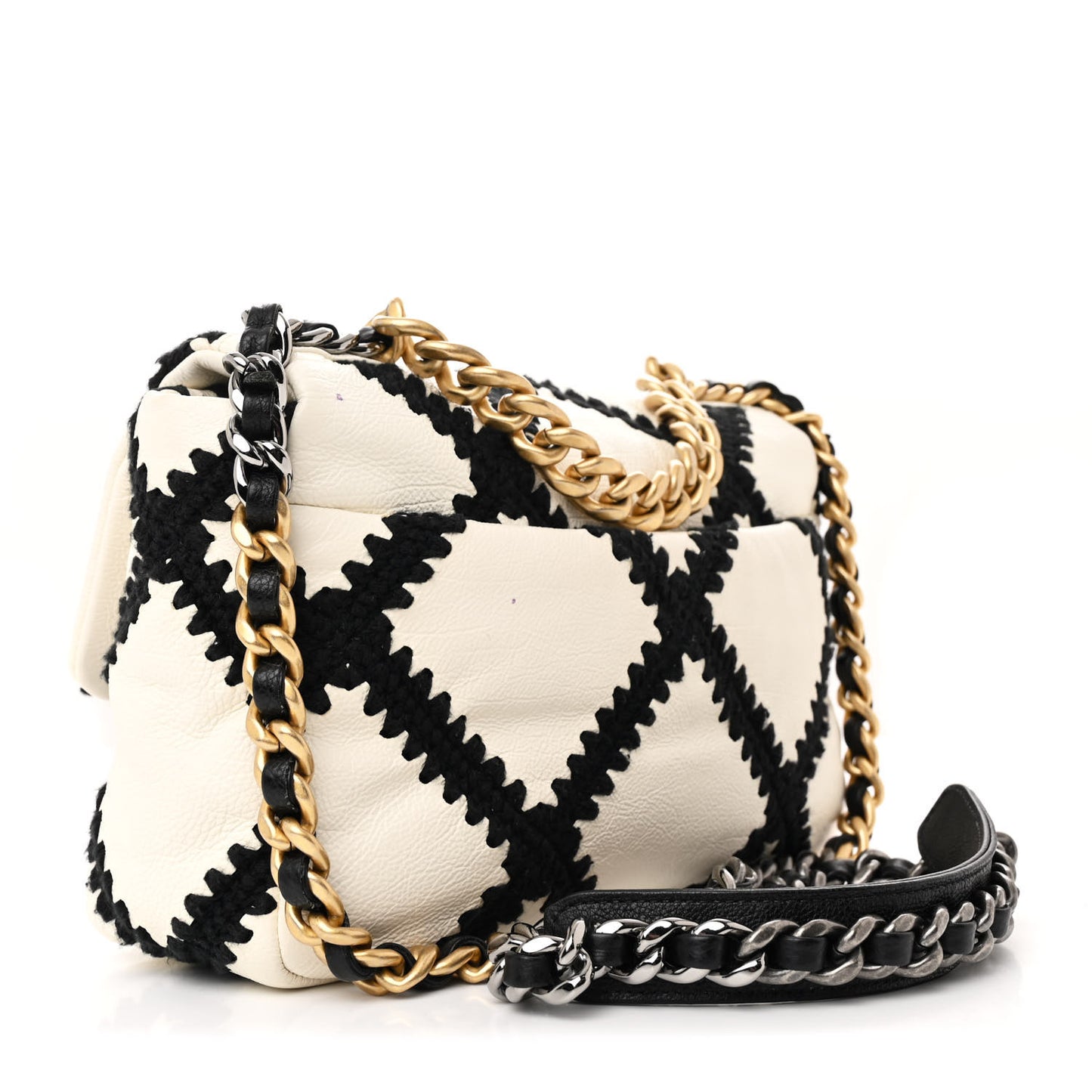 Calfskin Crochet Medium Chanel 19 Flap White Black