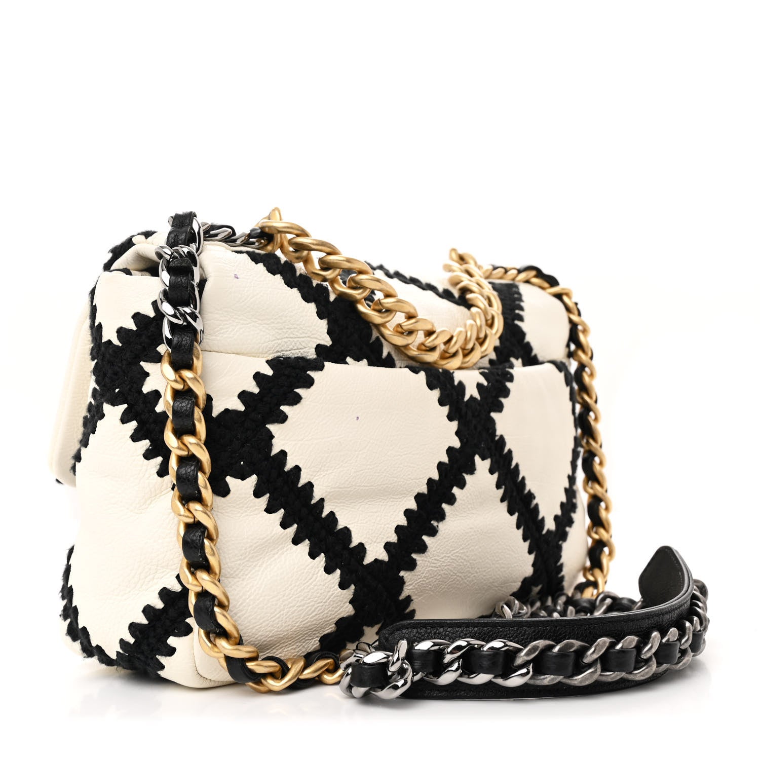 Chanel Calfskin Crochet Medium Chanel 19 Flap White Black 3 of 10