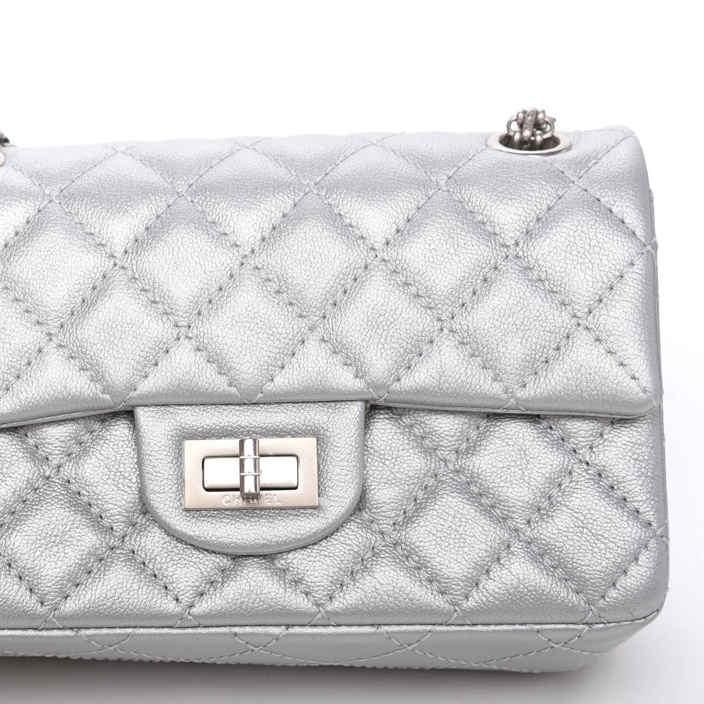 Metallic Grained Calfskin Quilted 2.55 Reissue Mini Flap Silver
