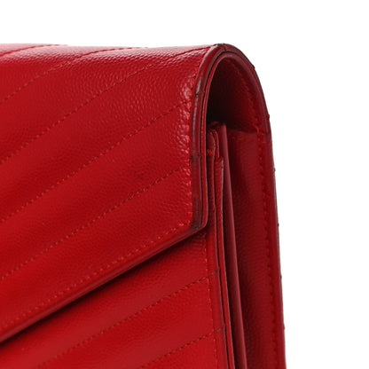 Saint Laurent Grain De Poudre Matelasse Chevron Monogram Chain Wallet New Red 14 of 21