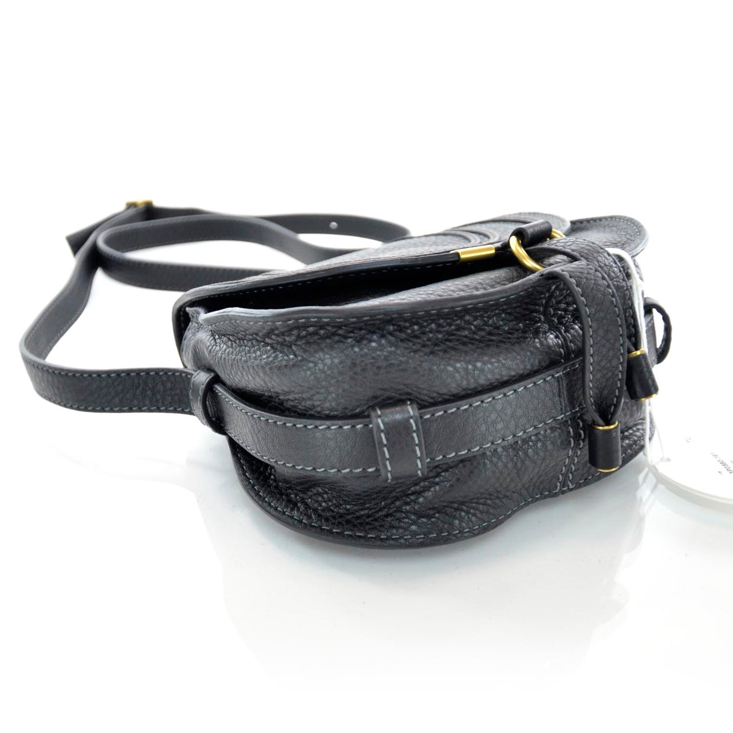 Leather Marcie Round Crossbody Bag Black