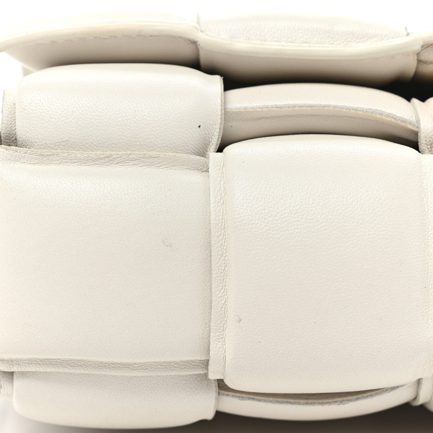 Lambskin Maxi Intreccio Padded Chain Cassette Crossbody Bag White