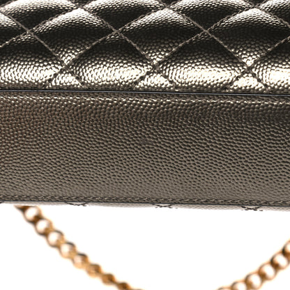 Saint Laurent Metallic Grain De Poudre Textured Mixed Matelasse Triquilt Medium Monogram Satchel Piombo 11 of 13