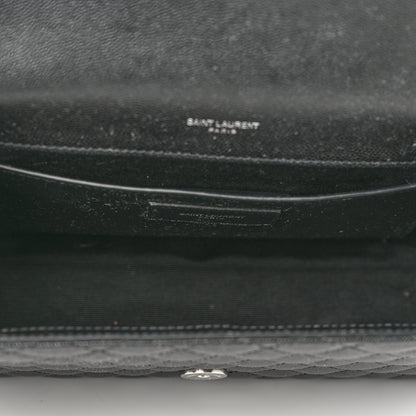 Saint Laurent Grain De Poudre Textured Mixed Matelasse Triquilt Medium Monogram Satchel Black 5 of 12