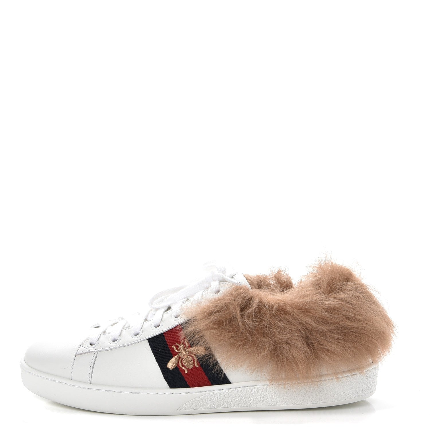 Gucci Calfskin Wool Web Bee Embroidered Womens Ace Sneakers 38.5 White 1 of 10