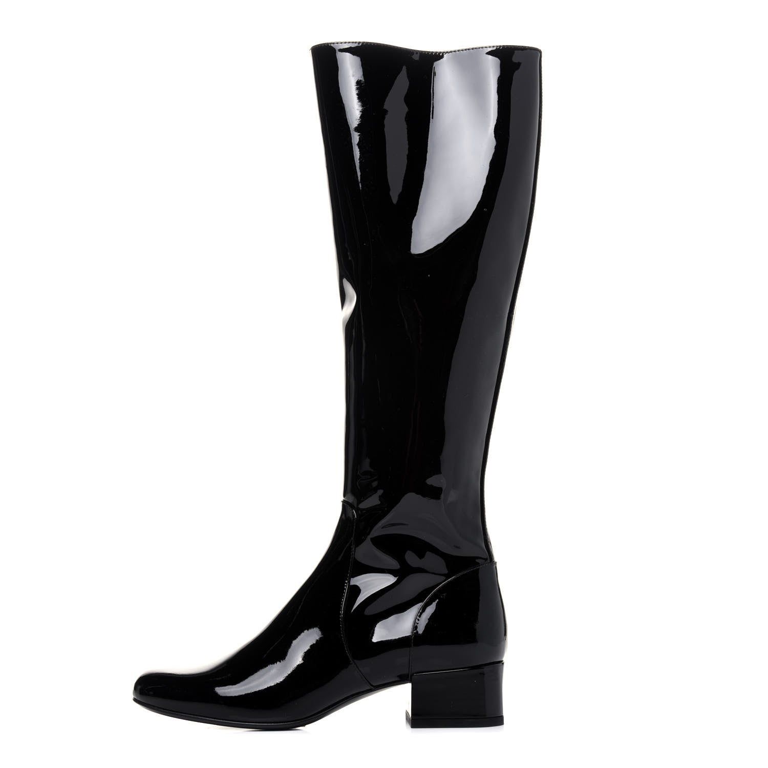 Saint Laurent Patent Knee High Boots 34.5 Black 1 of 11