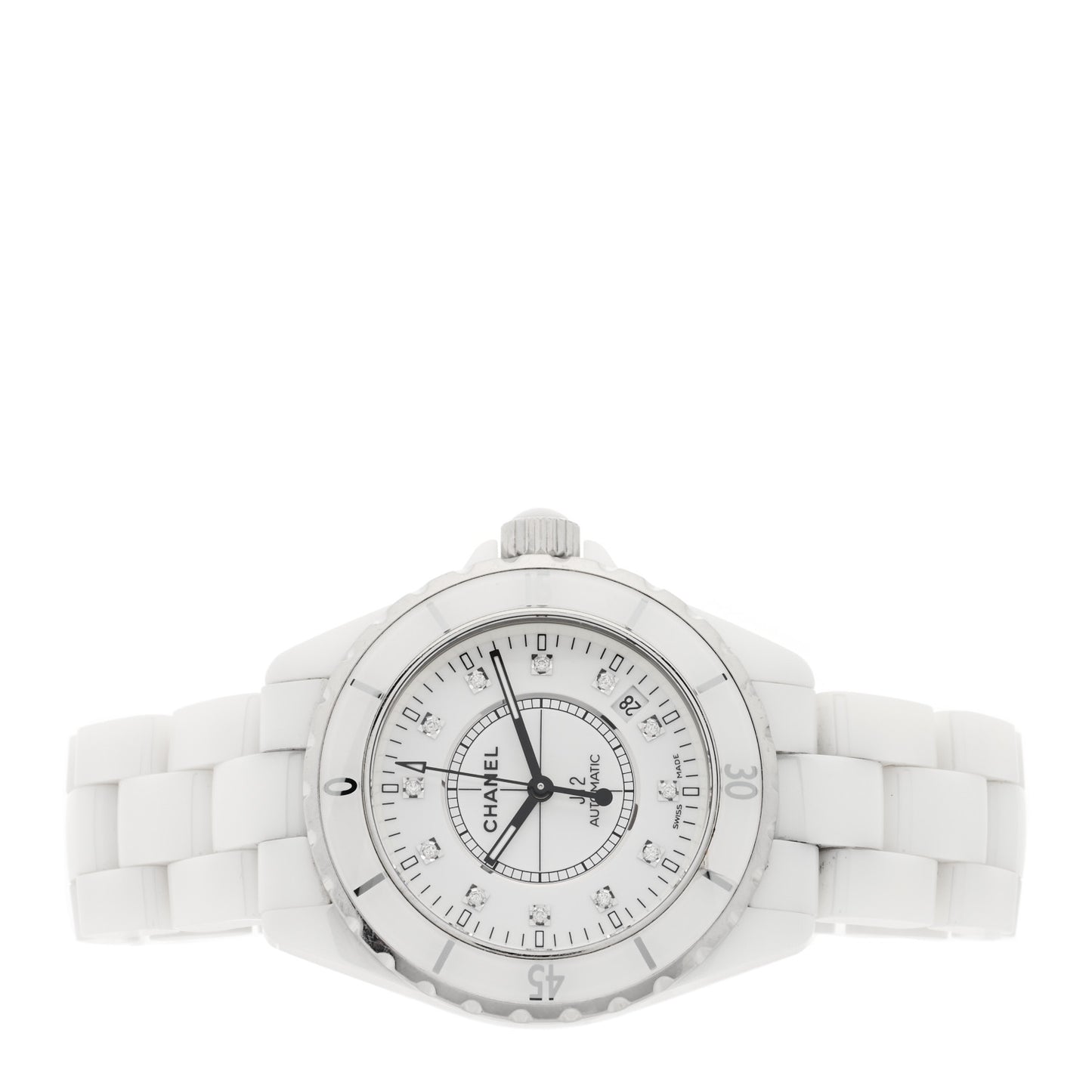 Stainless Steel Ceramic Diamond 38mm J12 Automatic Watch White