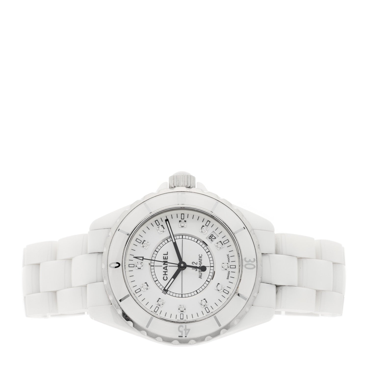 Chanel Stainless Steel Ceramic Diamond 38mm J12 Automatic Watch White 2 of 4