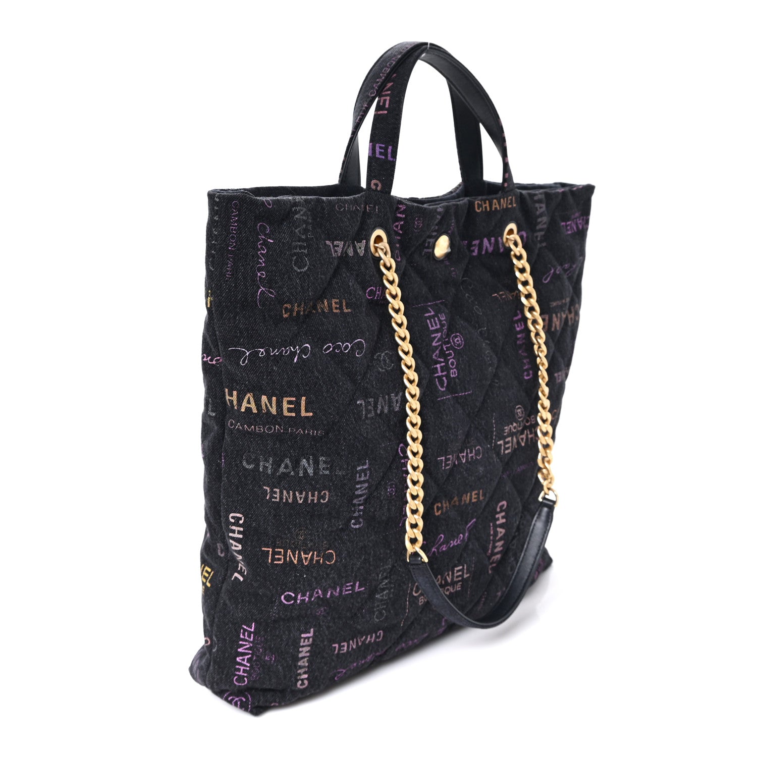 Chanel Denim Quilted Denim Mood Maxi Shopping Bag Black Multicolor 3 of 10