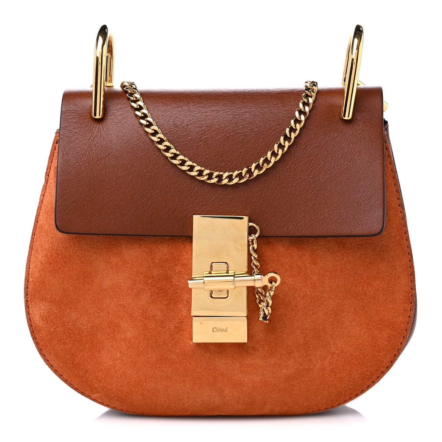 Suede Smooth Calfskin Drew Shoulder Bag Classic Tobacco