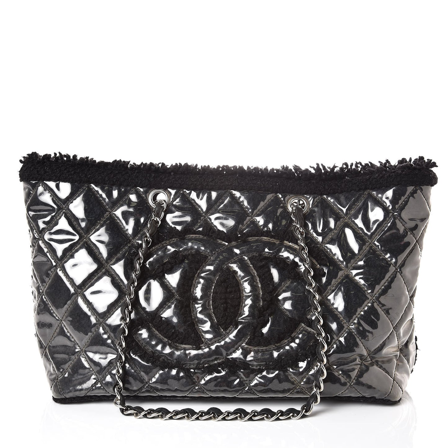 Vinyl Quilted Funny Tweed Tote Black