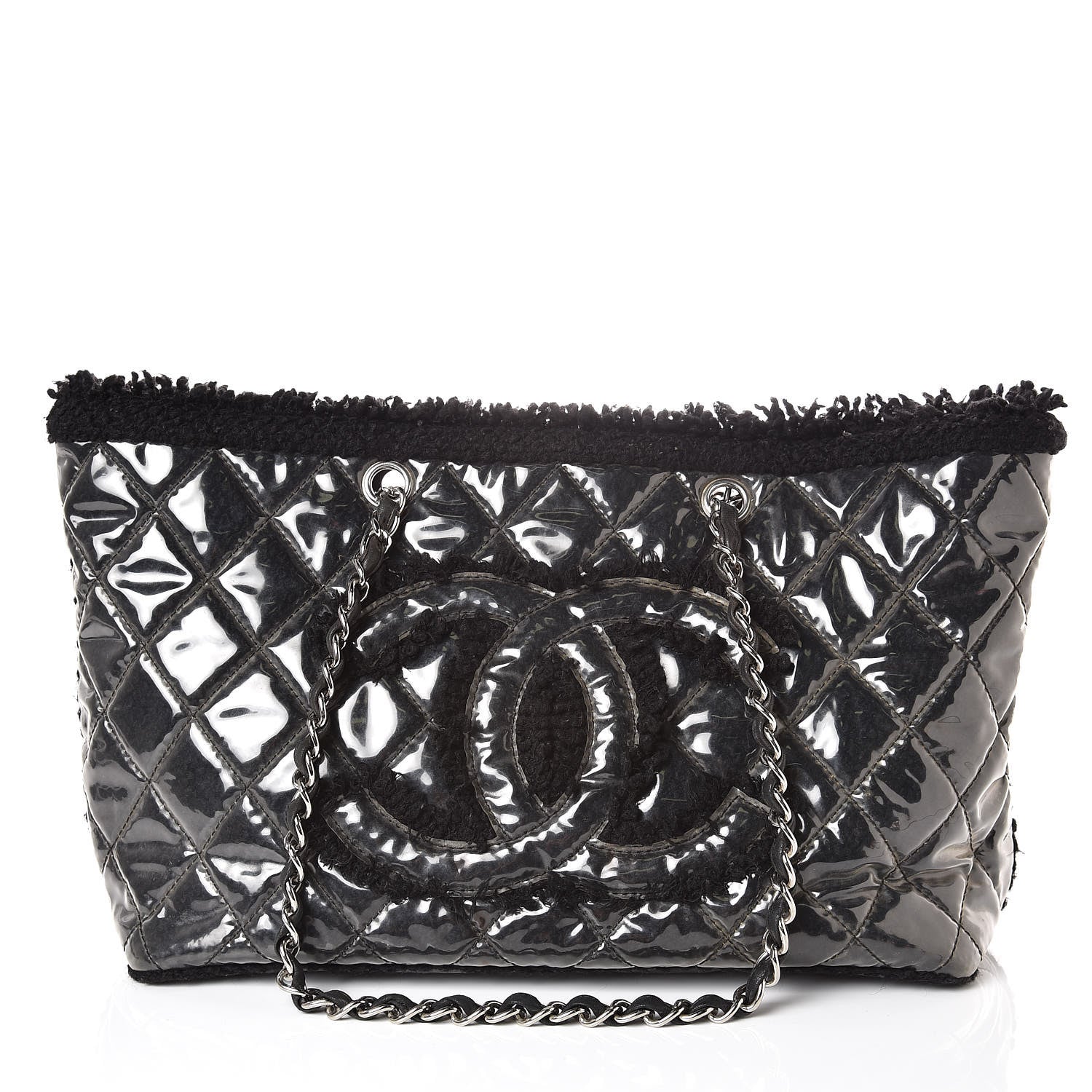 Chanel Vinyl Quilted Funny Tweed Tote Black 1 of 9