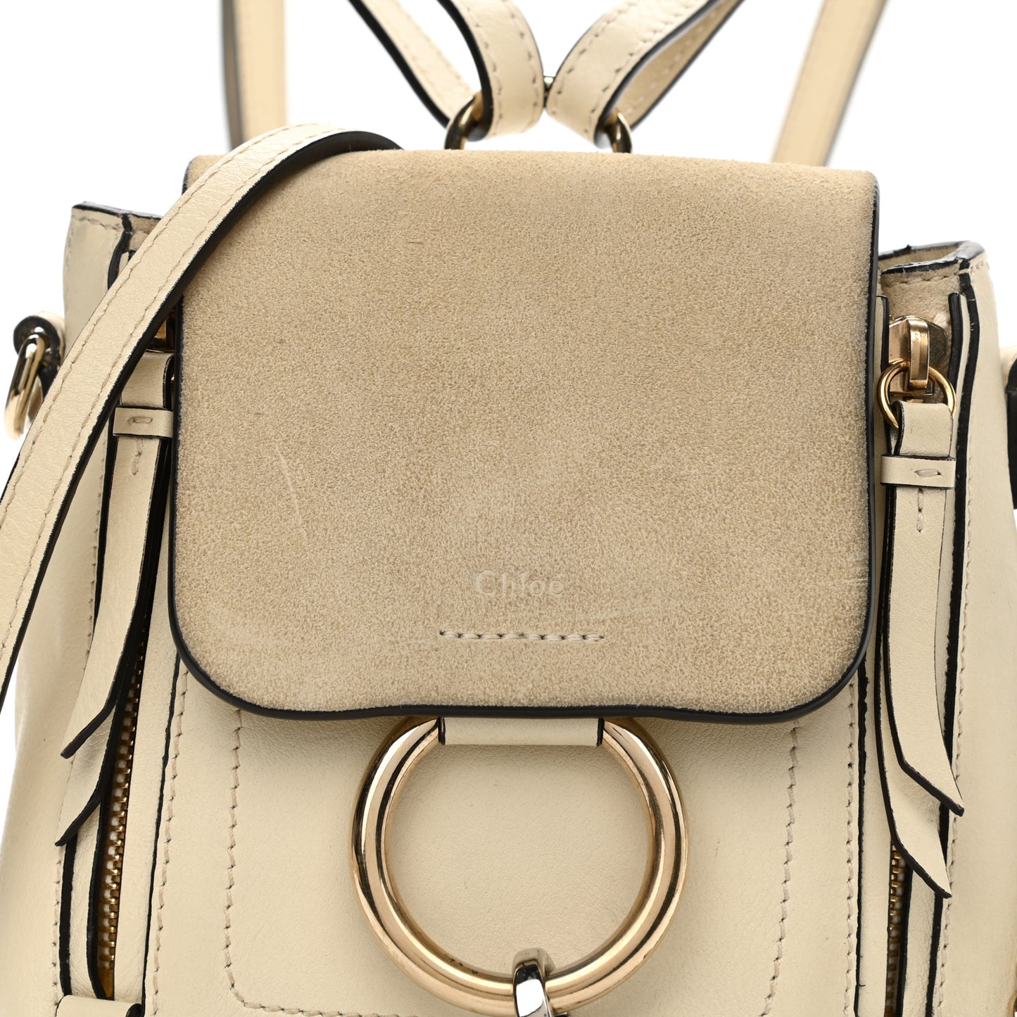 Suede Calfskin Mini Faye Backpack Off White