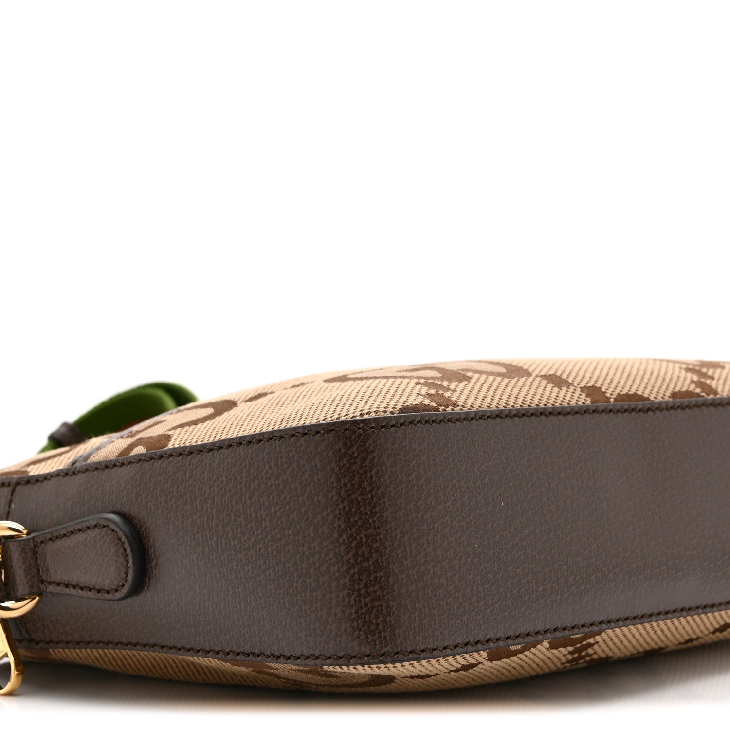 Gucci Monogram Jumbo GG Textured Dollar Calfskin Web Messenger Shoulder Bag Camel Ebony New Acero 10 of 11