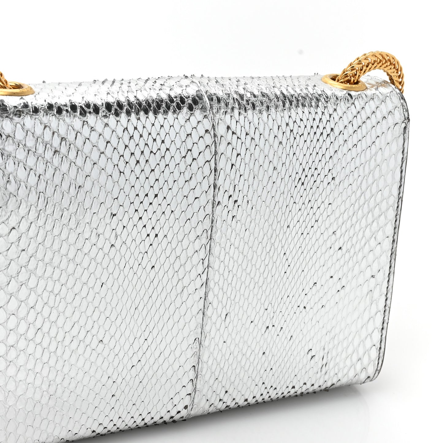 Metallic Snakeskin Small Classic Monogram Kate Tassel Satchel Silver