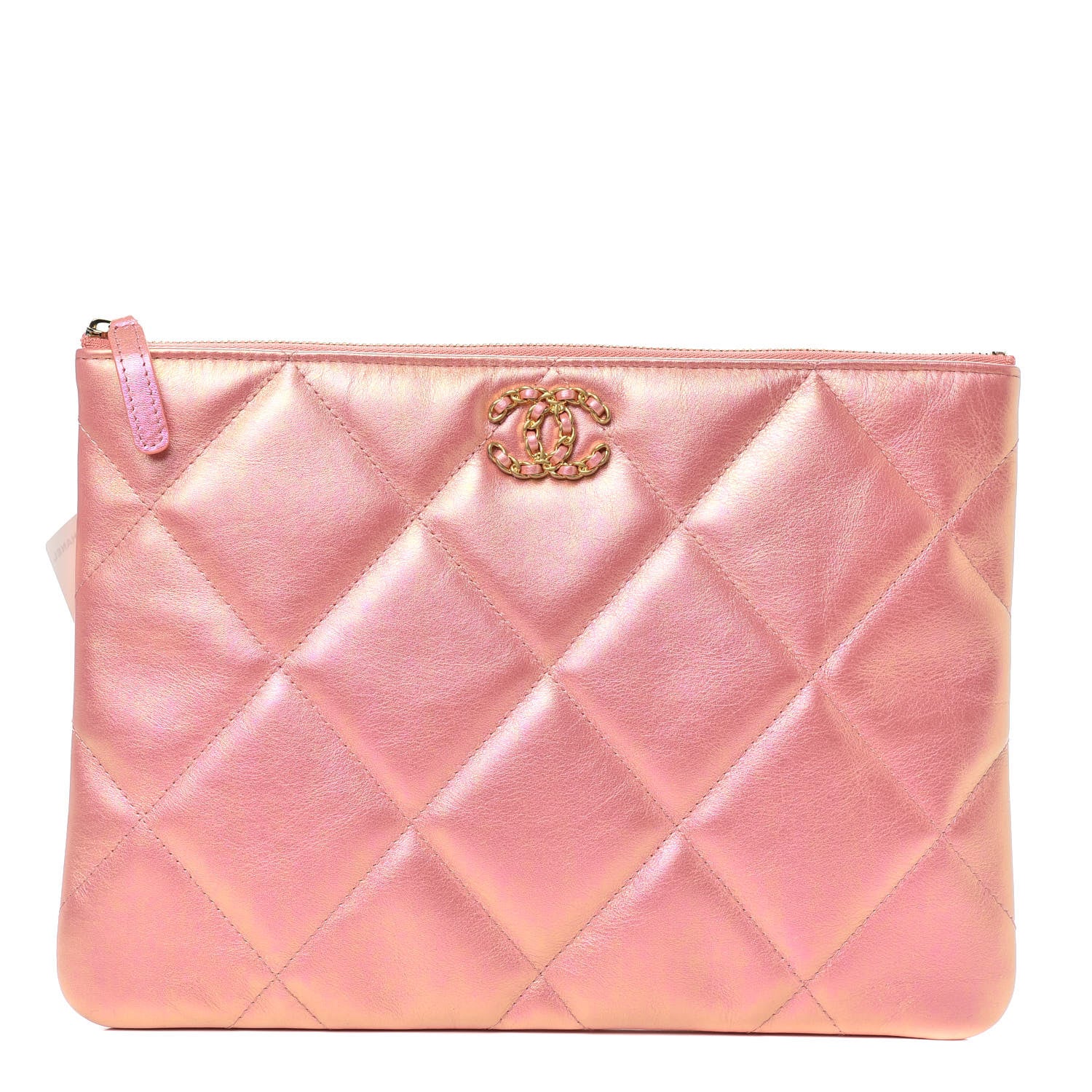 Chanel Iridescent Calfskin Quilted Large Chanel 19 Pouch Pink 1 of 9