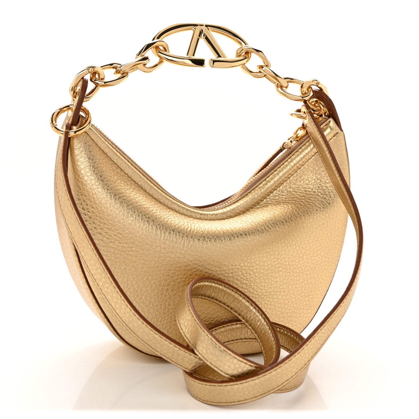 Metallic Nappa Mini Vlogo Moon Hobo Bag Gold