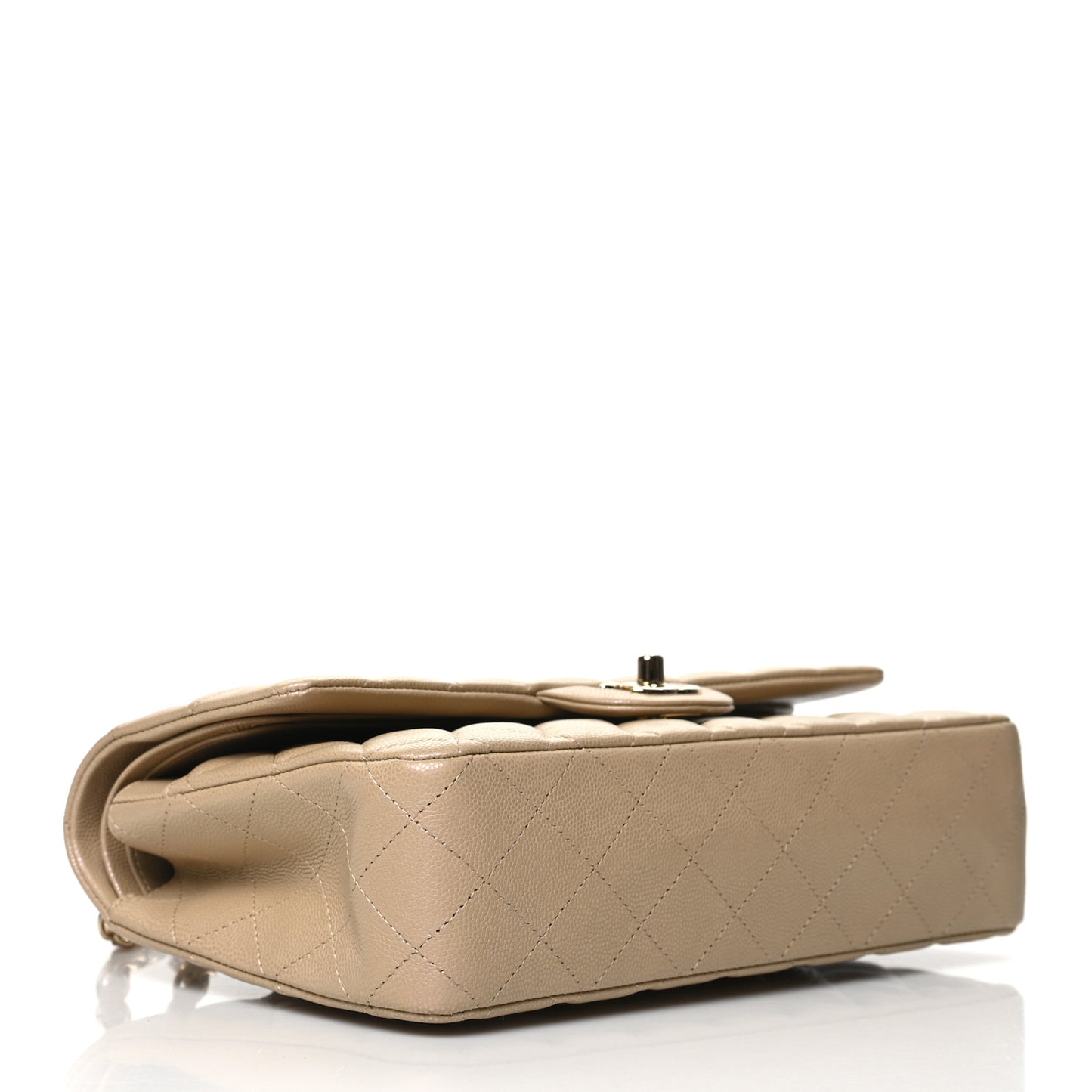 Iridescent Caviar Quilted Medium Double Flap Dark Beige