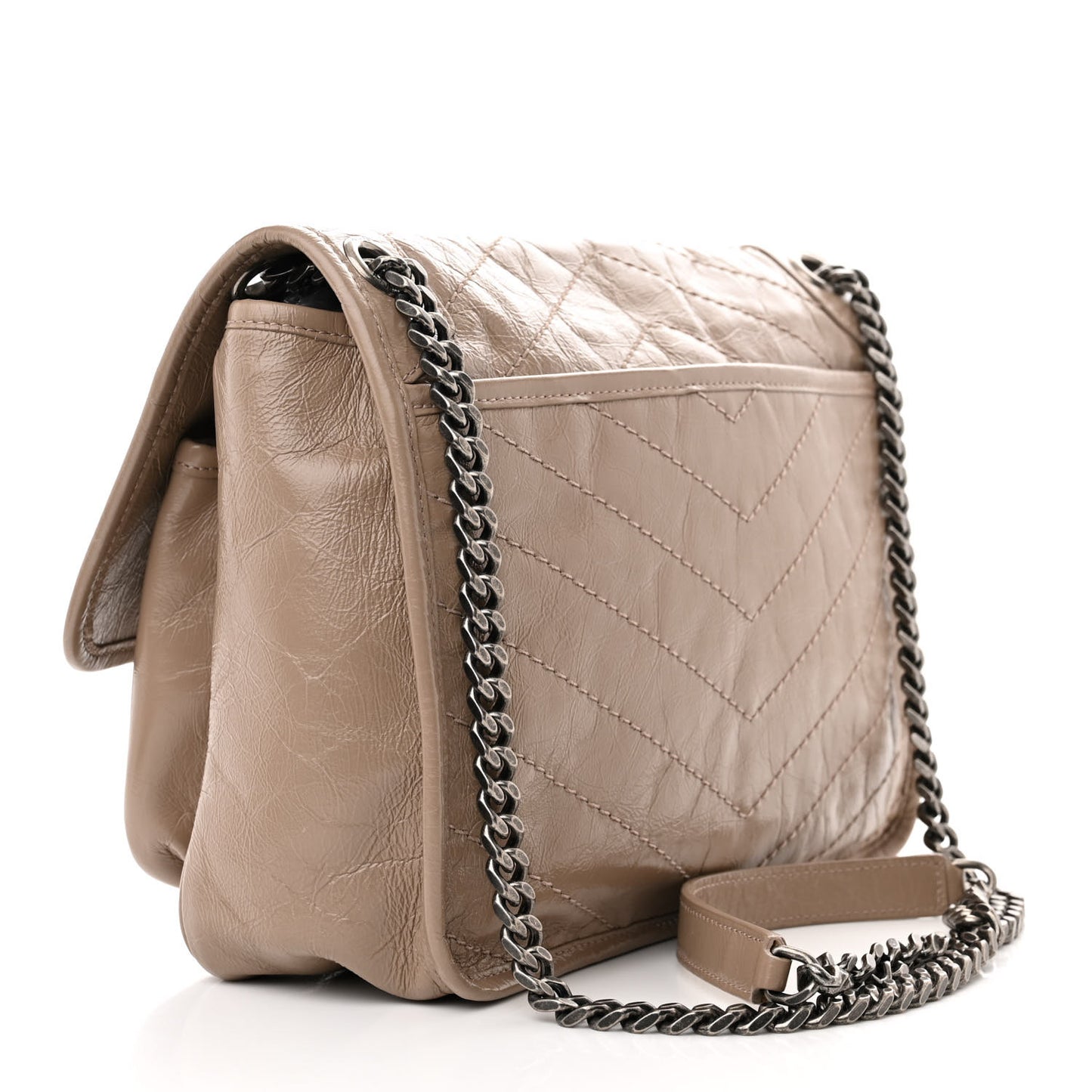 Crinkled Calfskin Matelasse Monogram Medium Niki Chain Satchel Dusty Grey