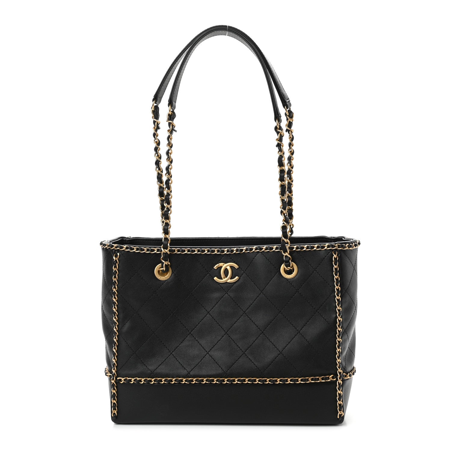 Chanel Calfskin Quilted Chain Lines Shopping Tote Black 1 of 9