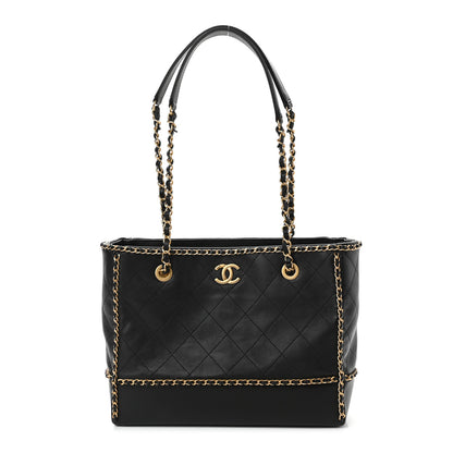 Chanel Calfskin Quilted Chain Lines Shopping Tote Black 1 of 9