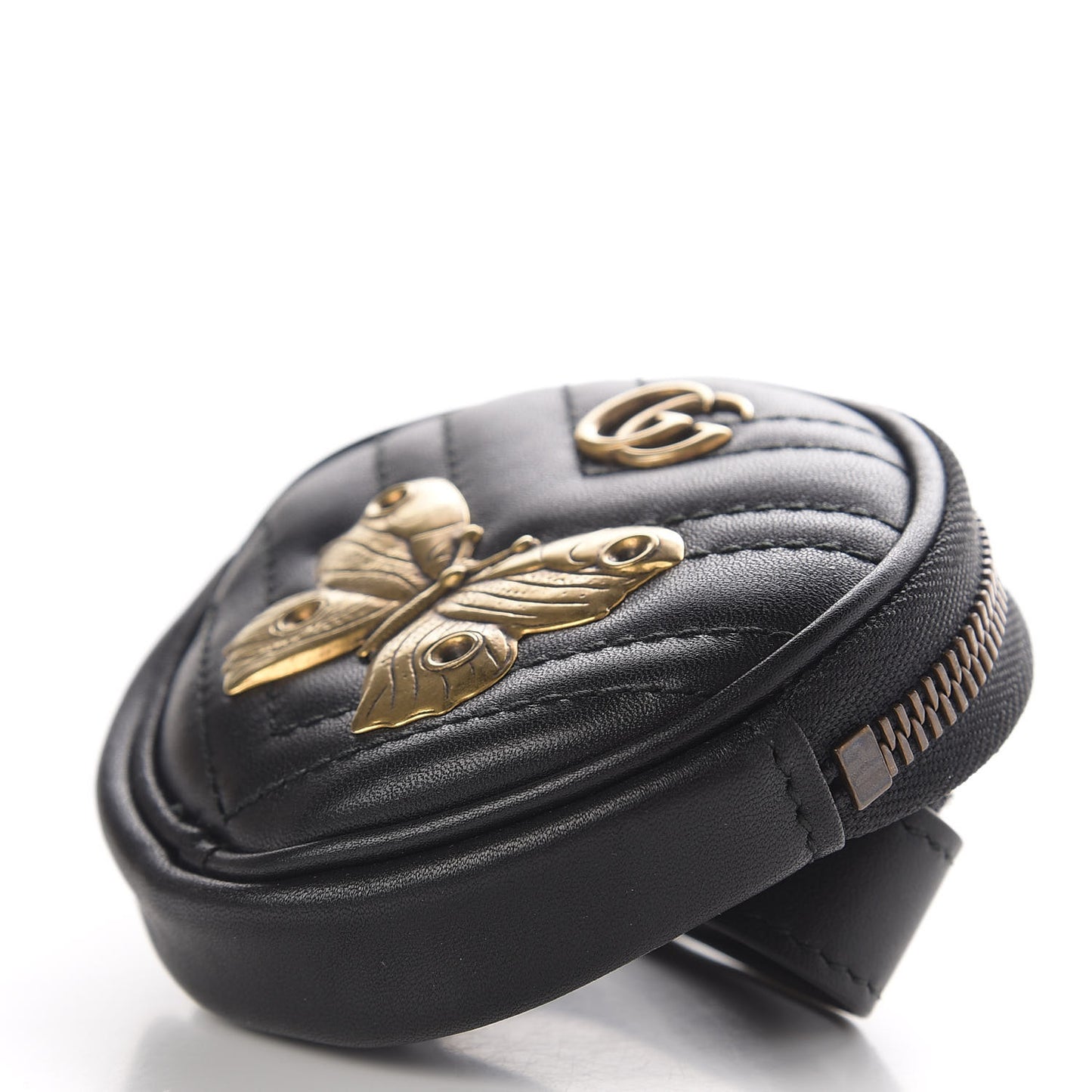 Calfskin Matelasse Animal Studs GG Marmont Round Wrist Wallet Black
